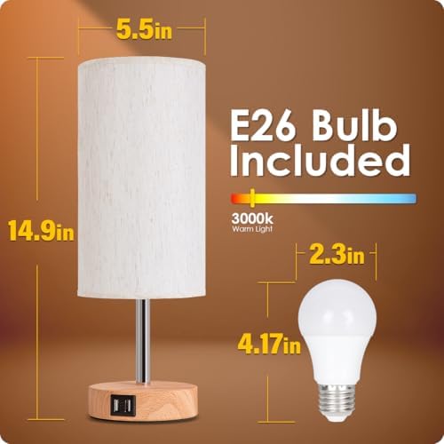 Yarra-Decor Bedside Table Lamps with USB Port - Touch Control Small Lamp for ...