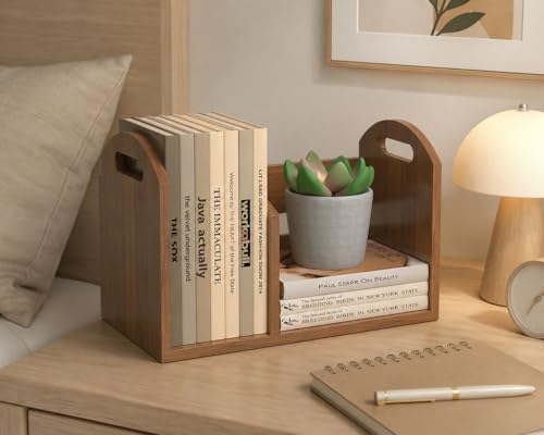 Wood Desktop Bookshelf, Upright Tabletop Book Shelf With Adjustable Divider S...