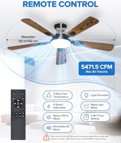 ume 52" ceiling fan with lights, remote control shown in use