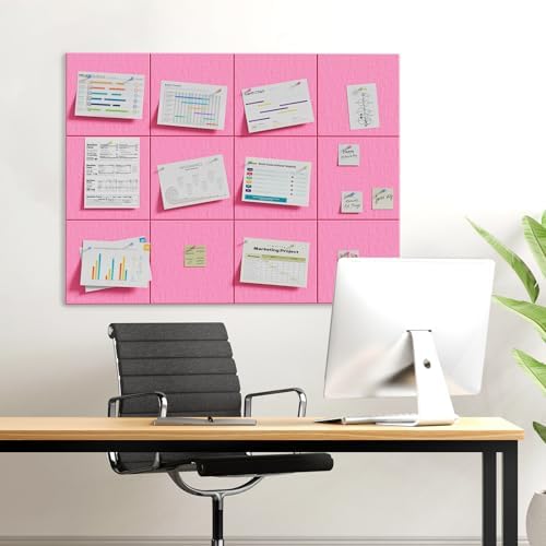 MaxGear Felt Bulletin Board 48" x 36", Pink Felt Wall Tiles Wall Decor