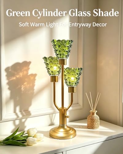 Lightdot Green Glass Mid Century Modern Table Lamp Dimmable Vintage Gift
