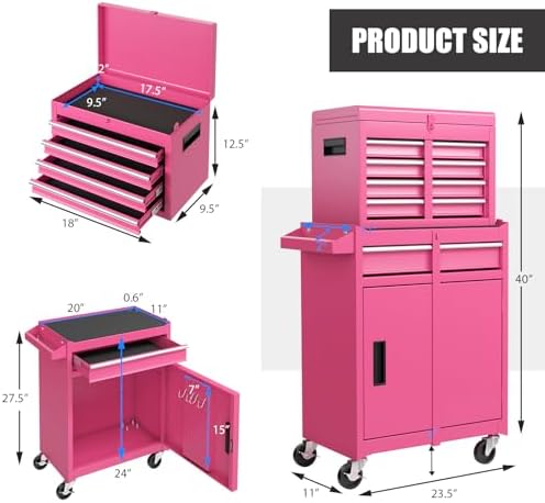 dreamade 5-drawer tool chest combo, rolling tool cabinet, close-up detail