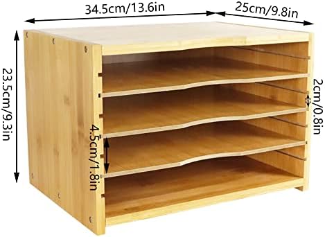 WKWKER File Organizer with 3 Adjustable Shelves Bamboo Document Letter Tray P...