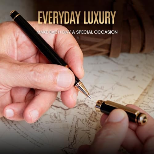 Scriveiner Black Lacquer Rollerball Pen - Stunning Luxury Pen, Real Gold Plat...