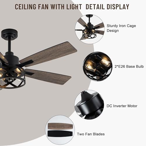 52" farmhouse ceiling fan with lights and remote on a desk or shelf