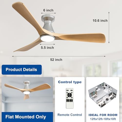 depuley 52-inch ceiling fans with lights: wood 3, side view