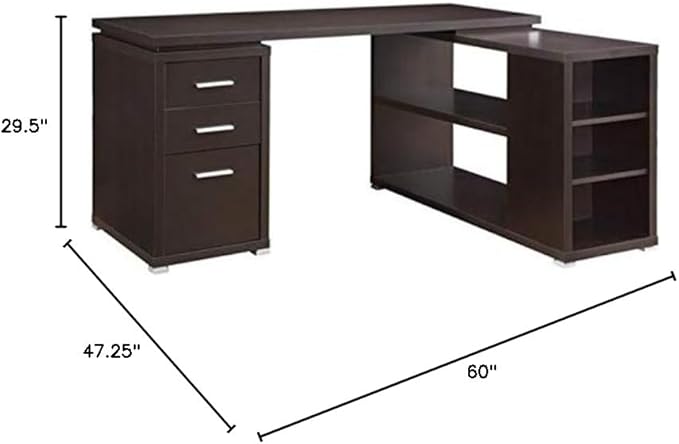 Pemberly Row L Shape Corner Storage Desk in Brown Cappuccino, Letter/Legal File - Image 3