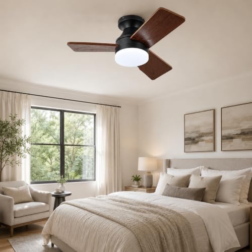 30 inch wood ceiling fan with light, flush, view 9