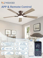 zmishibo 52 inch ceiling fans with lights, remote&app shown in use
