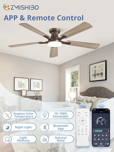 zmishibo 52 inch ceiling fans with lights, remote&app shown in use