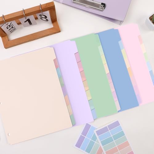 SKYDUE 8-Tab Write&Erase Plastic Dividers for 3 Ring Binder, 2sets | Binder Dividers with Tabs for Letter Size,with Sticker Labels,Divider Organizers for Student, Teacher,Pastels School Supplies