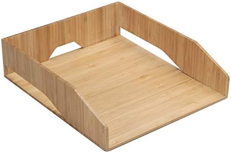 MobileVision 2 Pack Stackable Bamboo Paper Tray Office Organizer for Files, D...