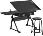 yaheetech adjustable drafting table art desk,storage drawers &, side view