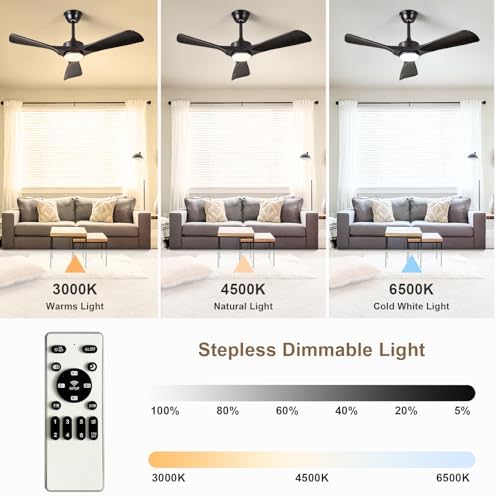 black ceiling fan with light: 42-inch ceiling fan, close-up detail