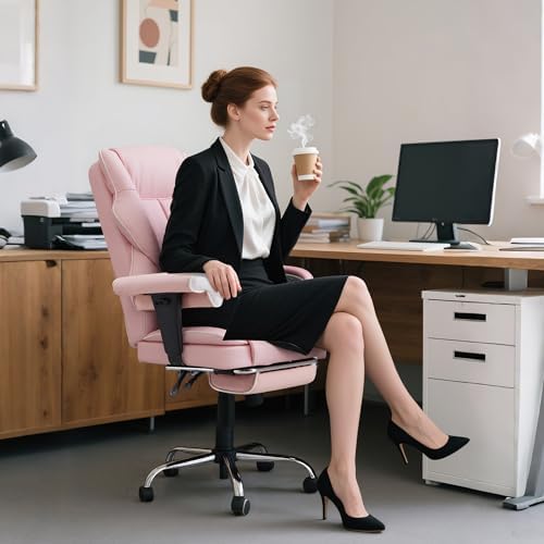 HOMREST Heated Massage Executive Office Chair with Foot Rest, Pink
