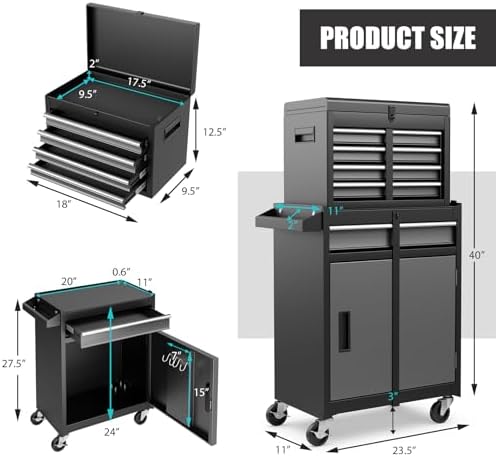 dreamade 5-drawer tool chest combo, rolling tool cabinet, close-up detail