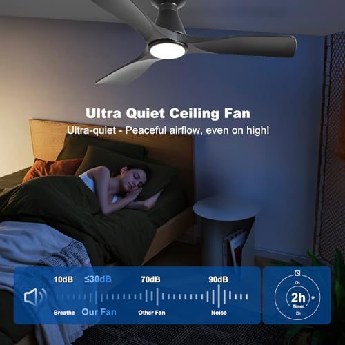 depuley 42-inch ceiling fans with lights: black 3, front angle view