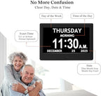 7'' dementia clocks for seniors, large display digital showing dimensions