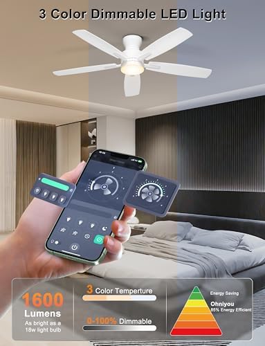 ohniyou 52'' low profile ceiling fan with lights, side view