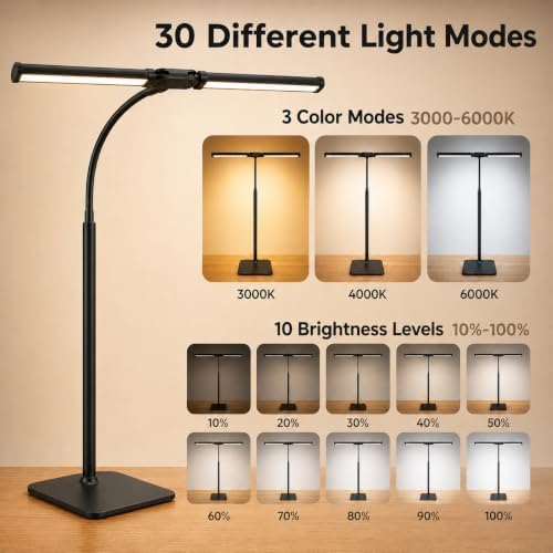24-inch double head led desk lamp with base, close-up detail