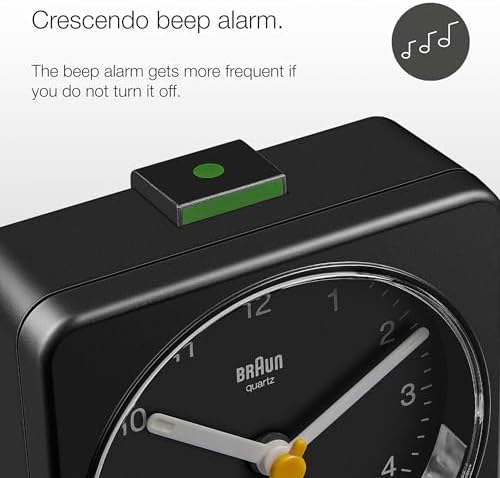 braun classic analogue alarm clock with snooze and, close-up detail