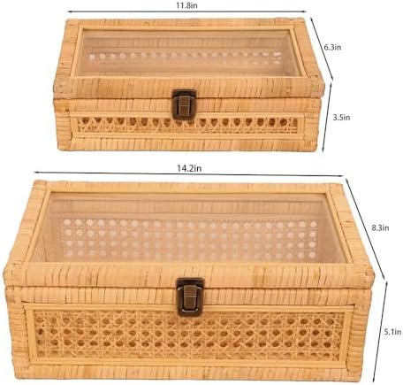extra large rattan decorative box with lid, glass, close-up detail