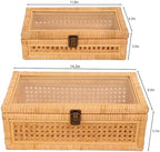 extra large rattan decorative box with lid, glass, close-up detail