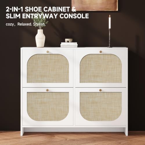 Nicetree Freestanding Ultra Slim Arched Rattan Accent Shoe Storage Cabinet fo...