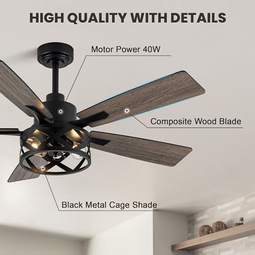 dawn whisper 52 inch black farmhouse ceiling fans on a desk or shelf