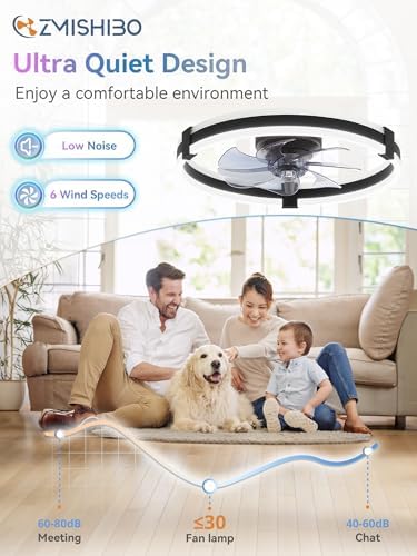 zmishibo 20" rgb low profile ceiling fans with showing dimensions
