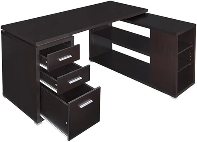 Pemberly Row L Shape Corner Storage Desk in Brown Cappuccino, Letter/Legal File - Image 10