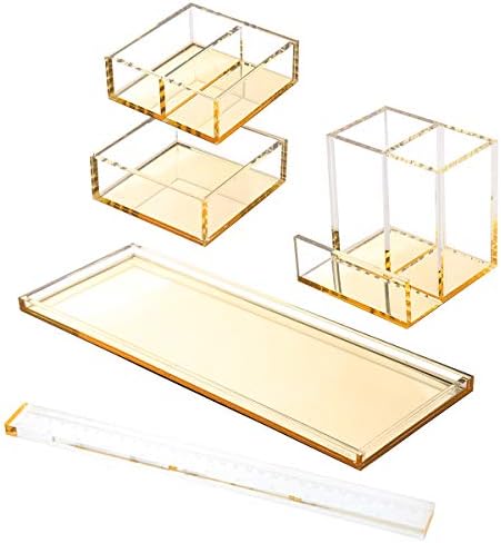 Acrylic Desk Organizer 4-Piece Desk Kit + Free Complimentary Acrylic Ruler, D...