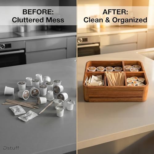 dstuff acacia wood coffee station organizer for countertop, side view