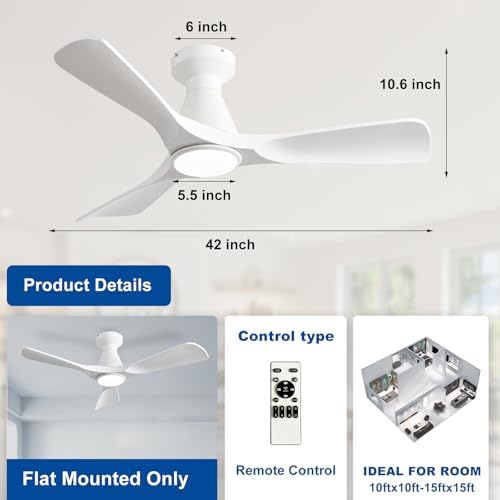 depuley 42-inch ceiling fans with lights: white 3 showing dimensions