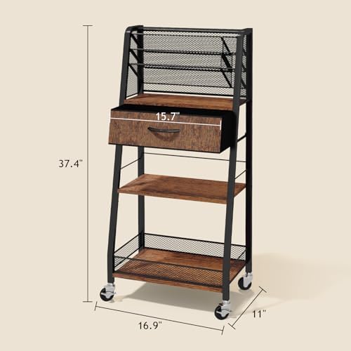 homsorout 3 tier rolling cart - metal utility, close-up detail