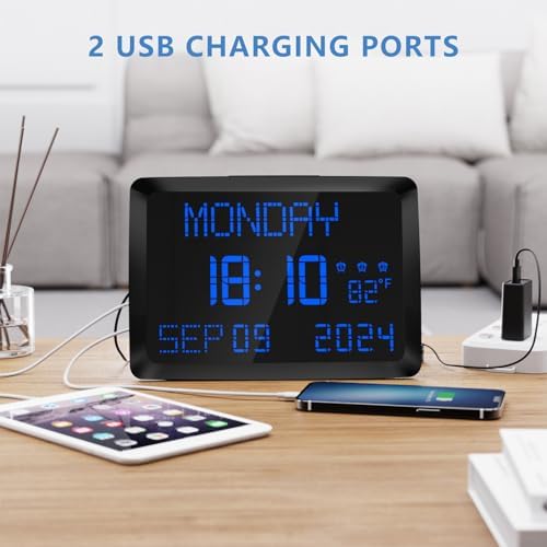 raynic digital clock, 11.5" large display calendar clock, close-up detail