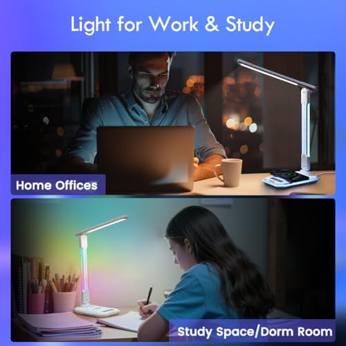 WILIT Desk Lamp for College Dorm Room, RGB Gaming Desk Light with Wireless Ch...