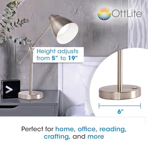 OttLite Harmonize LED Desk Lamp with USB Port, Brushed Nickel