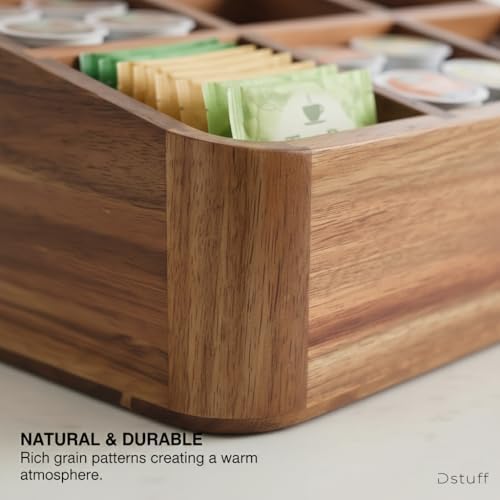 dstuff acacia wood coffee station organizer for countertop, front angle view