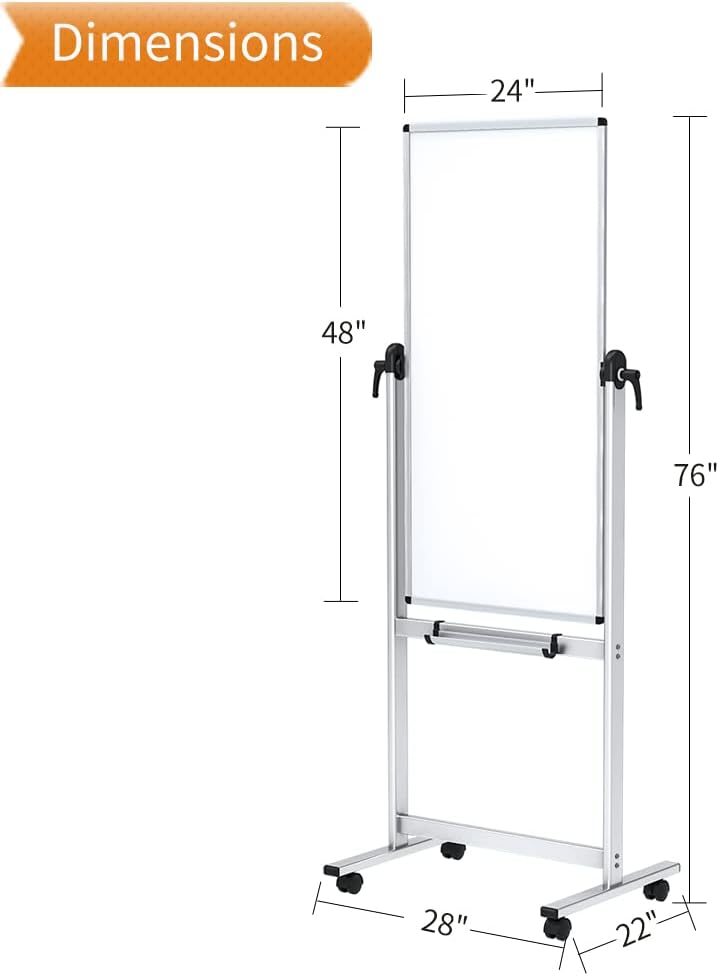 VIZ-PRO Double-Sided Magnetic Mobile Whiteboard, 48" x 24"