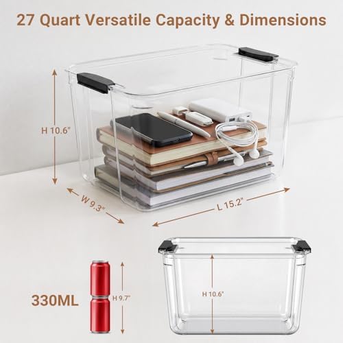 108qt clear storage bins with lids plastic organizers shown in use