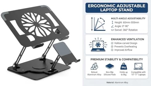Laptop Stand for Desk,Laptop Riser with Phone Holder& 360° Rotating Base