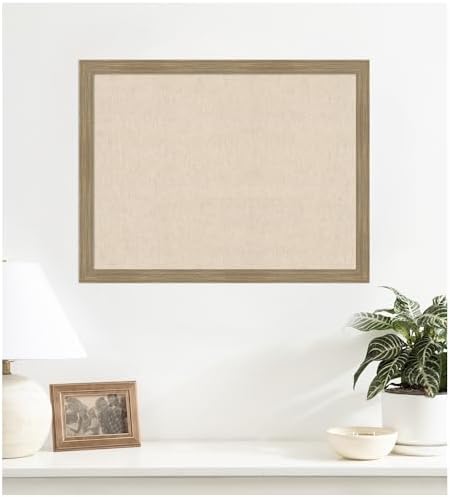 Kate and Laurel Framed Fabric Pinboard 26 x 20, Neutral Weave Printed Linen C...