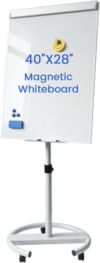 Rolling Whiteboard Magnetic Writeboard 40"x28" Flip Chart by YoupuStationery