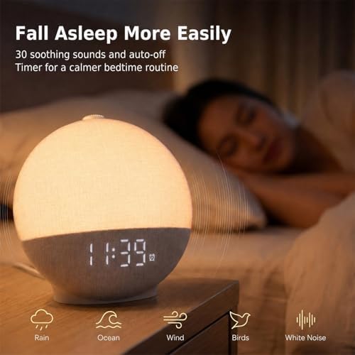 sunrise alarm clock wake up light, white noise showing dimensions