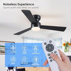 46"black modern low profile ceiling fans with led, side view