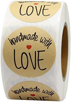 Hcode 1.5" Natural Kraft Handmade with Love Stickers Cookie Stickers Thank You Stickers Printed Paper Labels Total 500 Permanent Adhesive Labels Per Roll