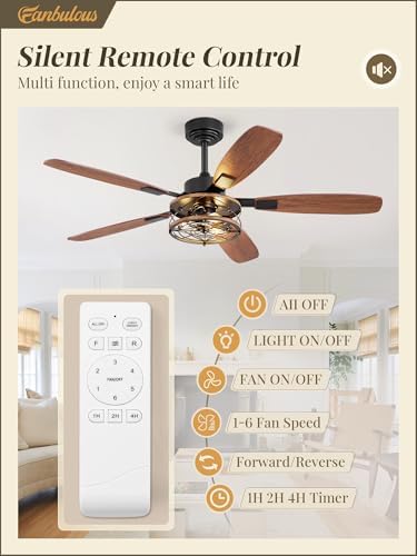52 inch farmhouse ceiling fan with light and shown in use
