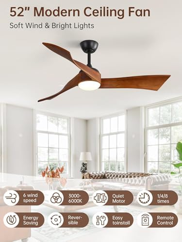 sofucor 52 inch ceiling fan with light and showing dimensions