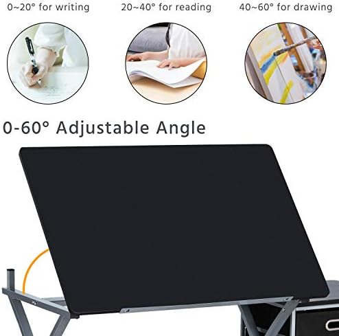 yaheetech drafting table with storage & stool, adjustable, package contents